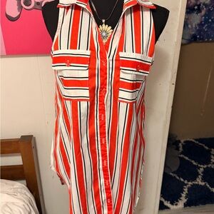 Striped Sleeveless Button-Up Top